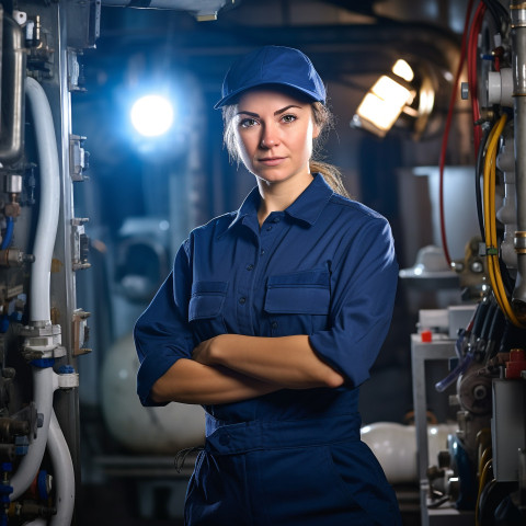 Woman plumber working on blurred background Woman plumber working on blurred background