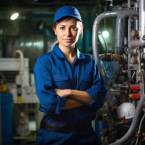 Woman plumber working on blurred background Woman plumber working on blurred background