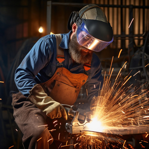 Welder working confidently on a blurred background Welder working confidently on a blurred background