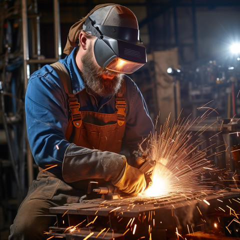 Welder working confidently on a blurred background Welder working confidently on a blurred background