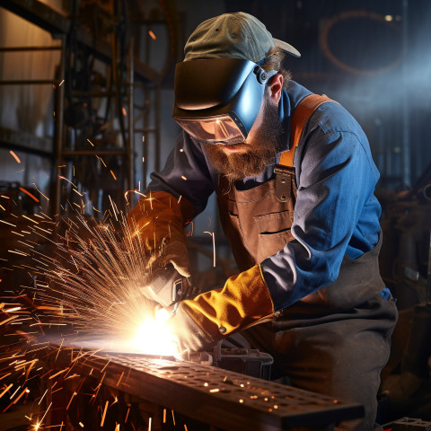 Welder working confidently on a blurred background Welder working confidently on a blurred background