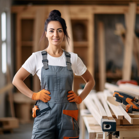 Carpenter woman working on blurred background Carpenter woman working on blurred background