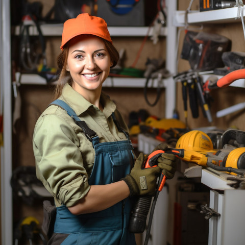 Smiling woman plumber at work Smiling woman plumber at work