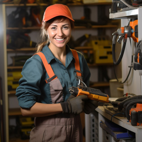 Smiling woman plumber at work Smiling woman plumber at work