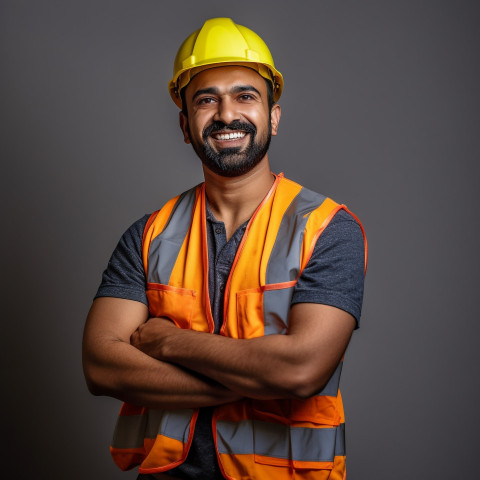 Smiling Indian construction worker at work Smiling Indian construction worker at work