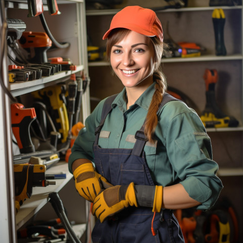 Smiling woman plumber at work Smiling woman plumber at work