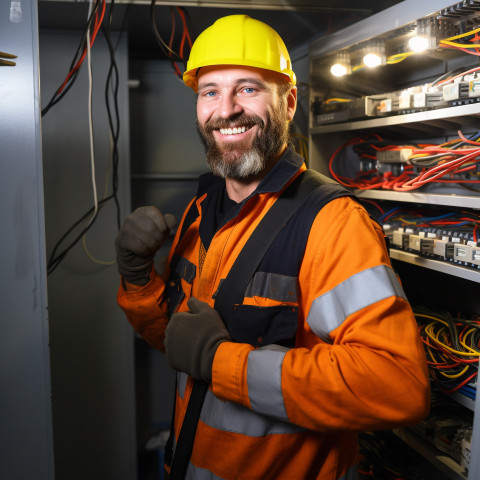 Electrician working on blurred background Electrician working on blurred background