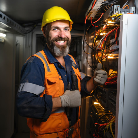 Electrician working on blurred background Electrician working on blurred background