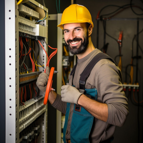 Electrician working on blurred background Electrician working on blurred background