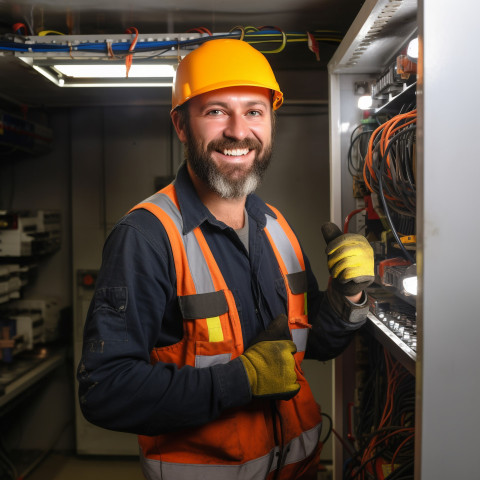 Electrician working on blurred background Electrician working on blurred background