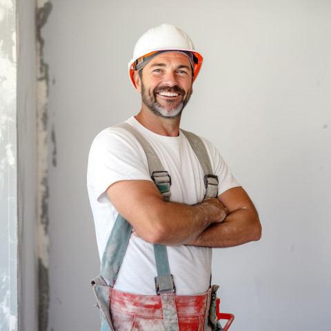 Drywall contractor working on blurred background Drywall contractor working on blurred background