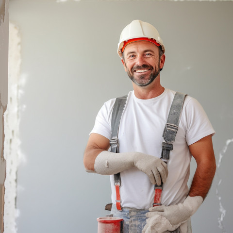 Drywall contractor working on blurred background Drywall contractor working on blurred background