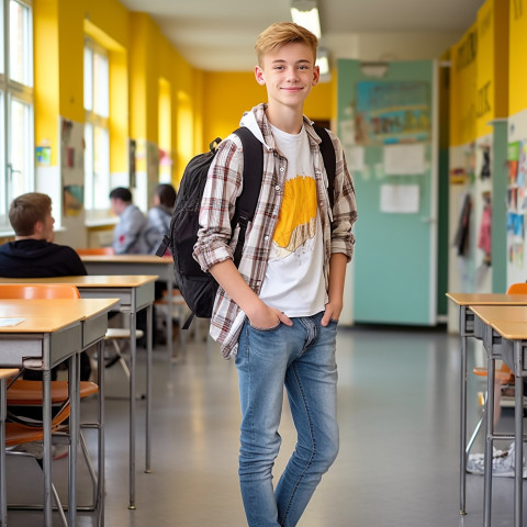 Focused middle school boy studying blurred background Focused middle school boy studying blurred background