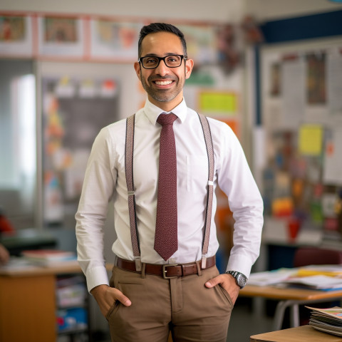 Male elementary school teacher teaching on blurred background Male elementary school teacher teaching on blurred background