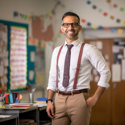 Male elementary school teacher teaching on blurred background Male elementary school teacher teaching on blurred background