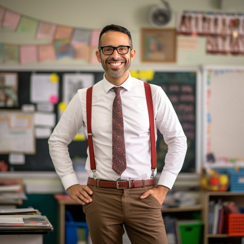 Male elementary school teacher teaching on blurred background Male elementary school teacher teaching on blurred background