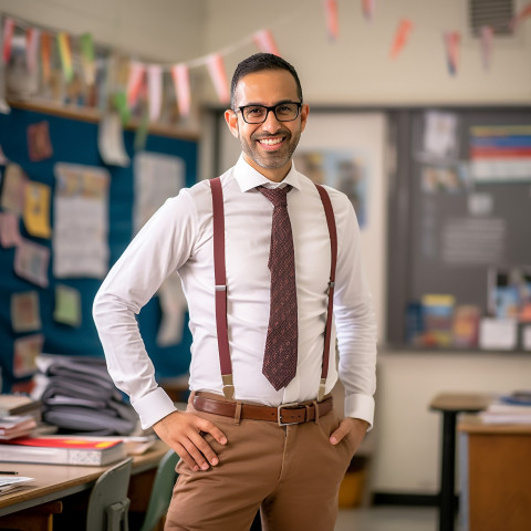 Male elementary school teacher teaching on blurred background Male elementary school teacher teaching on blurred background