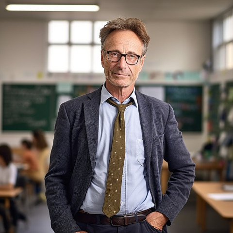 Focused professor working on blurred background Focused professor working on blurred background