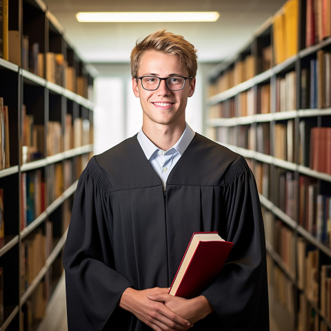 Hardworking graduate student working on blurred background