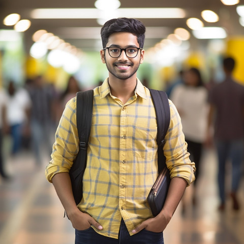 Indian male college student studying on blurred background Indian male college student studying on blurred background