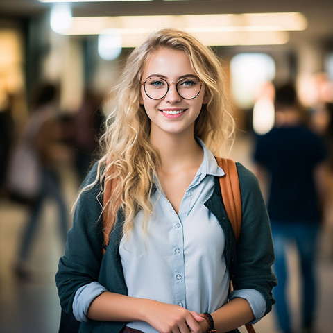Female student working on a blurred background Female student working on a blurred background