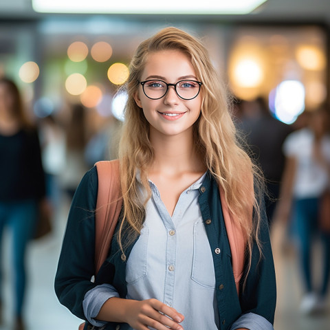 Female student working on a blurred background Female student working on a blurred background