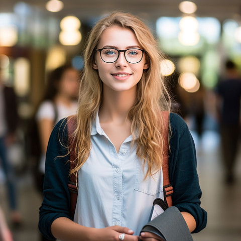 Female student working on a blurred background Female student working on a blurred background