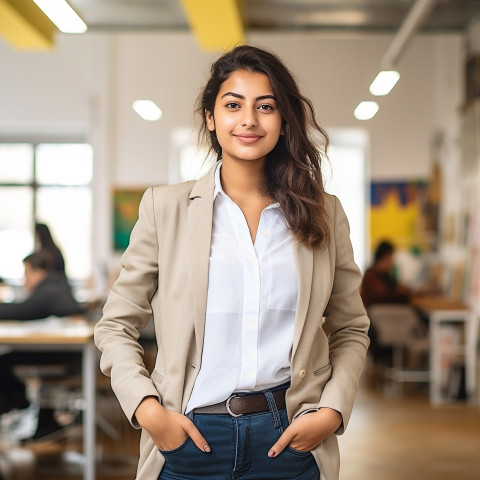International student working confidently blurred background International student working confidently blurred background