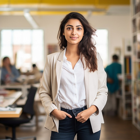 International student working confidently blurred background International student working confidently blurred background