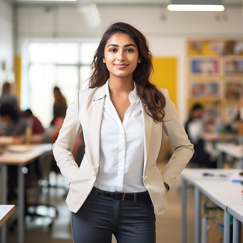 International student working confidently blurred background International student working confidently blurred background