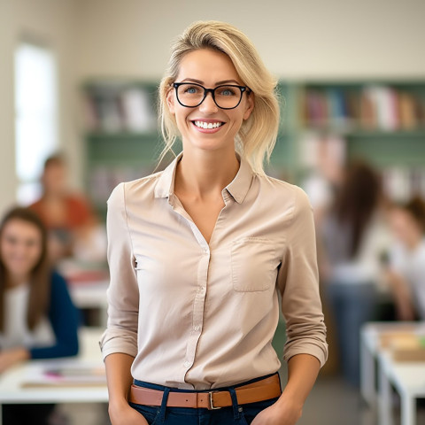 Smiling teacher at work in classroom Smiling teacher at work in classroom
