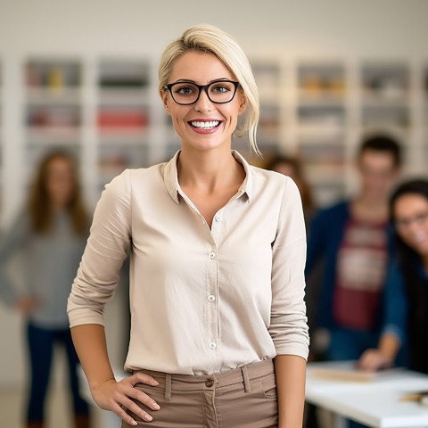 Smiling teacher at work in classroom Smiling teacher at work in classroom
