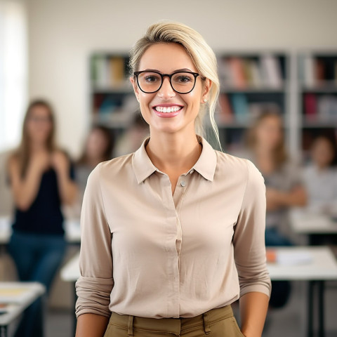 Smiling teacher at work in classroom Smiling teacher at work in classroom