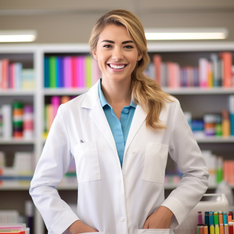 Smiling female science teacher in classroom Smiling female science teacher in classroom