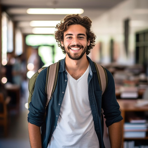 Happy college student working on blurred background Happy college student working on blurred background