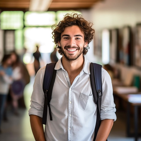 Happy college student working on blurred background Happy college student working on blurred background