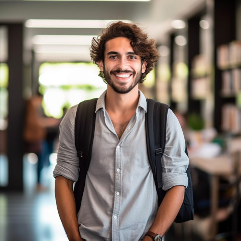 Happy college student working on blurred background Happy college student working on blurred background