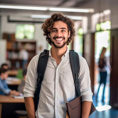 Happy college student working on blurred background Happy college student working on blurred background