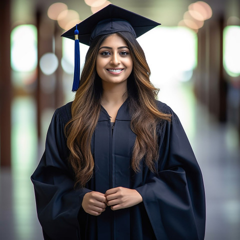 Indian female student smiling at work Indian female student smiling at work