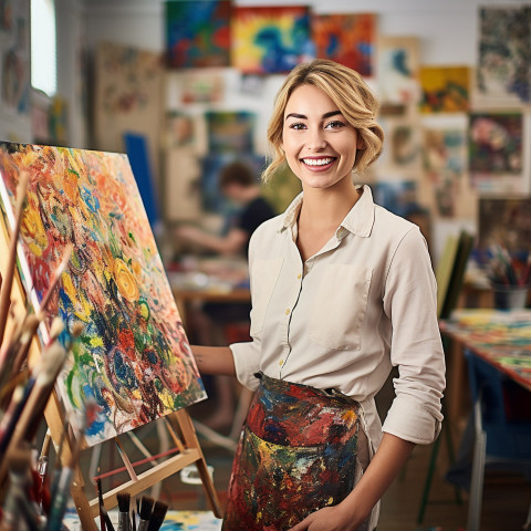 Art teacher smiling at work Art teacher smiling at work