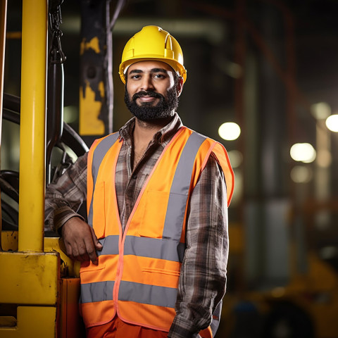 Skilled Indian crane operator working with a focused expression a blurred background Skilled Indian crane operator working with a focused expression a blurred background