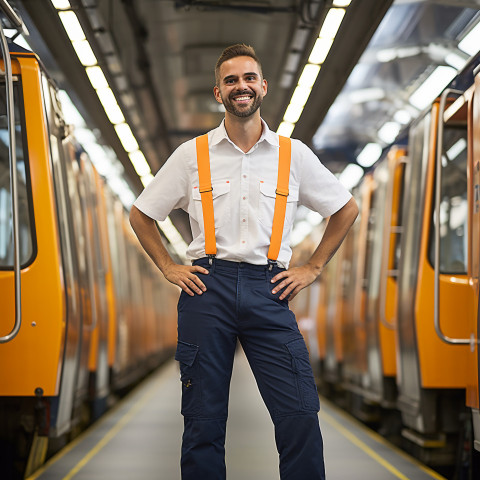 Assured train conductor focused on his duties against a blurred background Assured train conductor focused on his duties against a blurred background