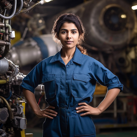 Skilled female airplane technician working with tools on blurred background Skilled female airplane technician working with tools on blurred background