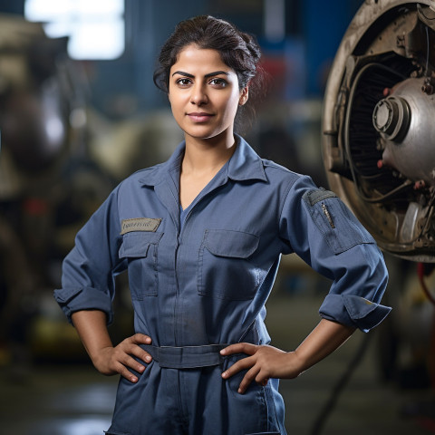 Skilled female airplane technician working with tools on blurred background Skilled female airplane technician working with tools on blurred background