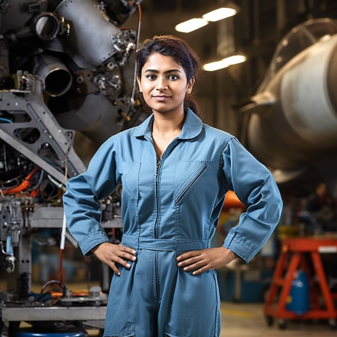 Skilled female airplane technician working with tools on blurred background Skilled female airplane technician working with tools on blurred background