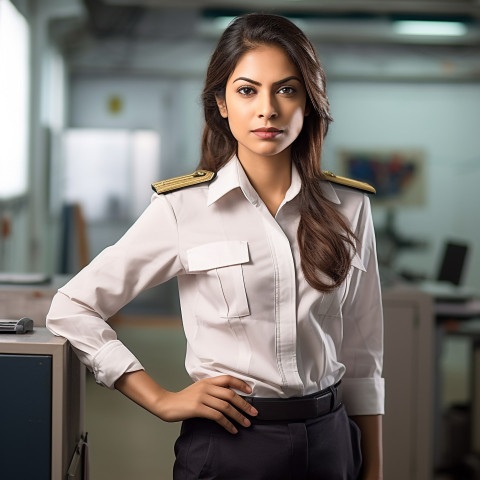 Dedicated Indian female ship captain steering vessel on blurred background Dedicated Indian female ship captain steering vessel on blurred background