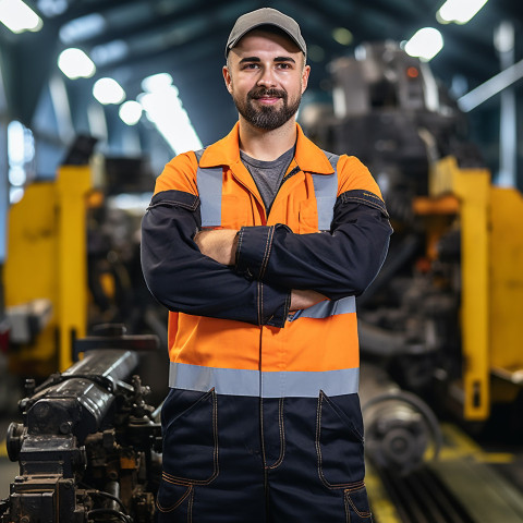Focused train driver working in a locomotive cab on a blurred background Focused train driver working in a locomotive cab on a blurred background