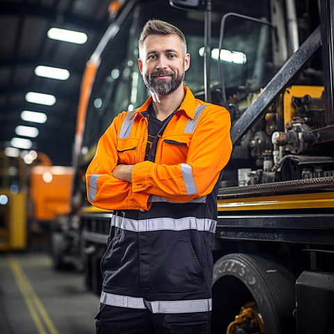 Focused train driver working in a locomotive cab on a blurred background Focused train driver working in a locomotive cab on a blurred background