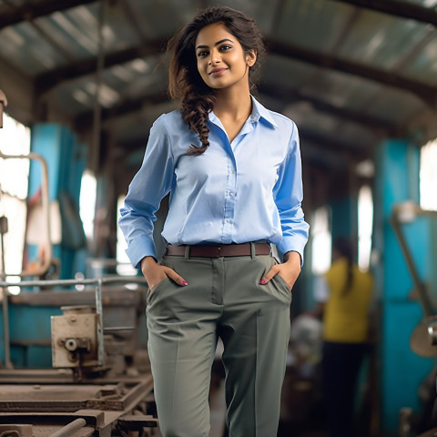 Dedicated Indian female train conductor working on a blurred background Dedicated Indian female train conductor working on a blurred background