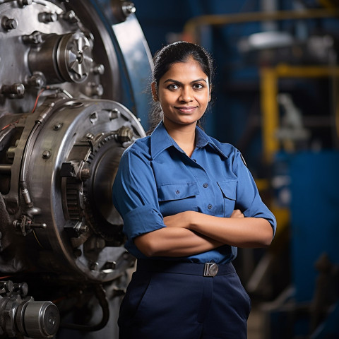 Skilled Indian female train driver operates controls on a blurred background Skilled Indian female train driver operates controls on a blurred background